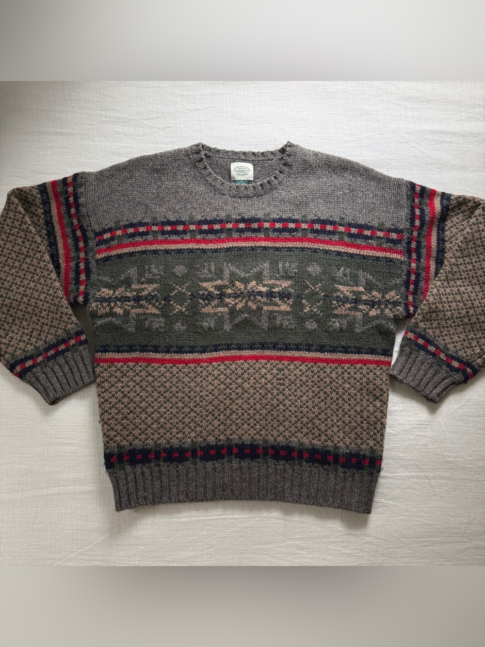 Vintage G.H. Bass & Co. 100% Wool Heavyweight Nordic Fair Isle Knit Sweater M